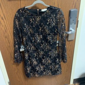 Black Lace Long Sleeve Mini Dress